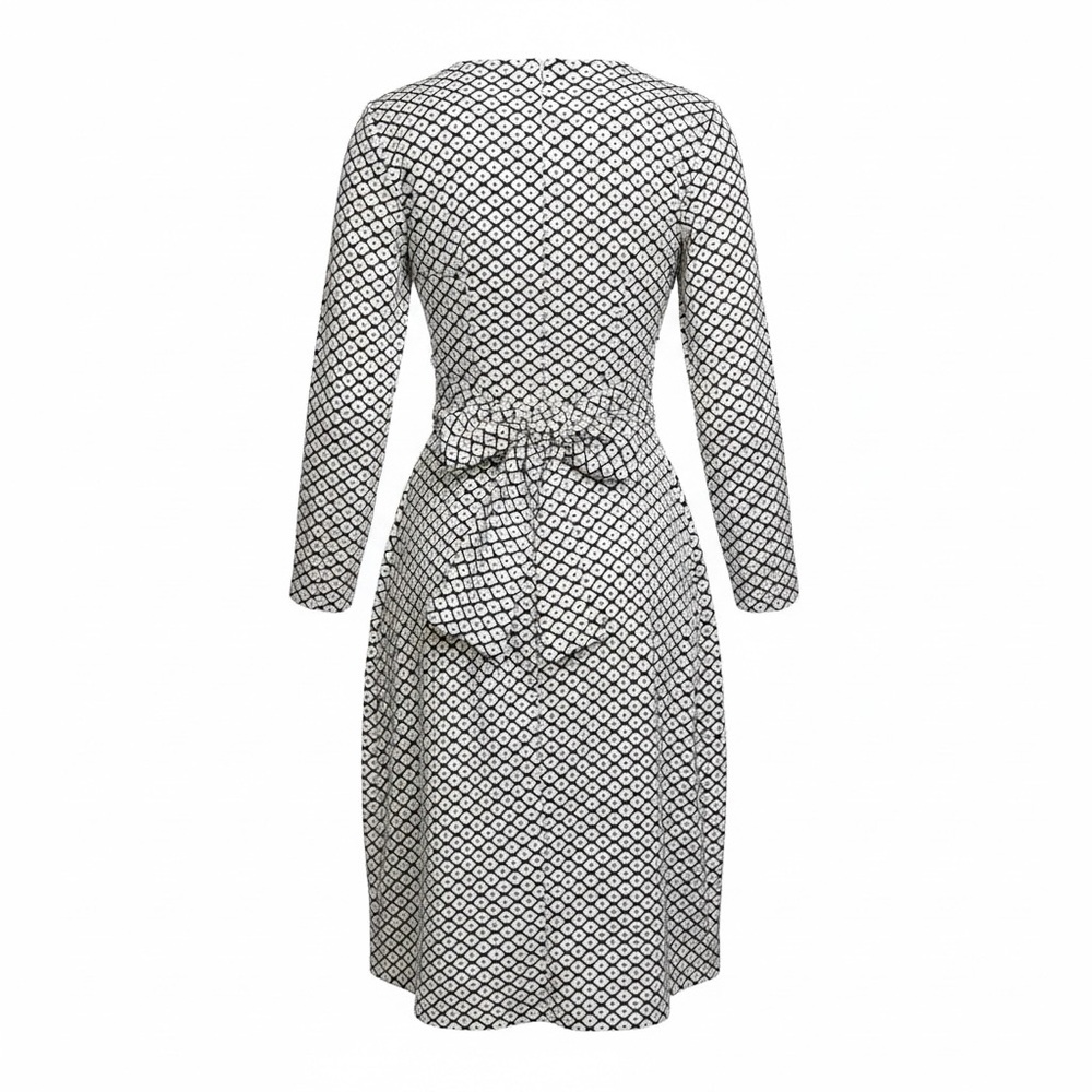 BIGIO COLLECTION Geometric Diamond Print Wrap Dress - Black & White - Size 10 - Picture 3 of 6